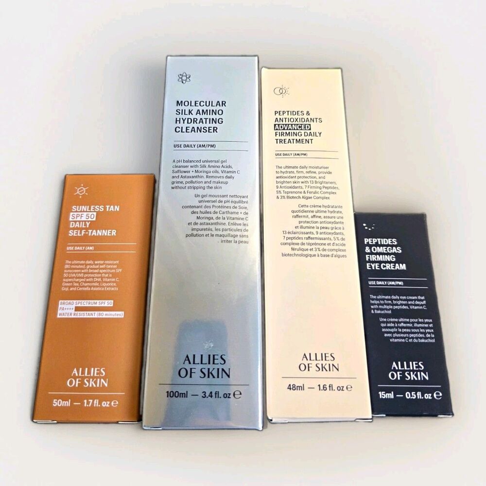 Allies of Skin Skincare Lot - Sunless Tan, Cleanser, Firming Cream & Eye Cream